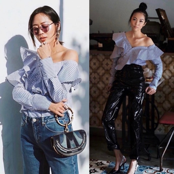 V Cristina Striped Asymmetric Frill Shirt - Picture 2 of 11